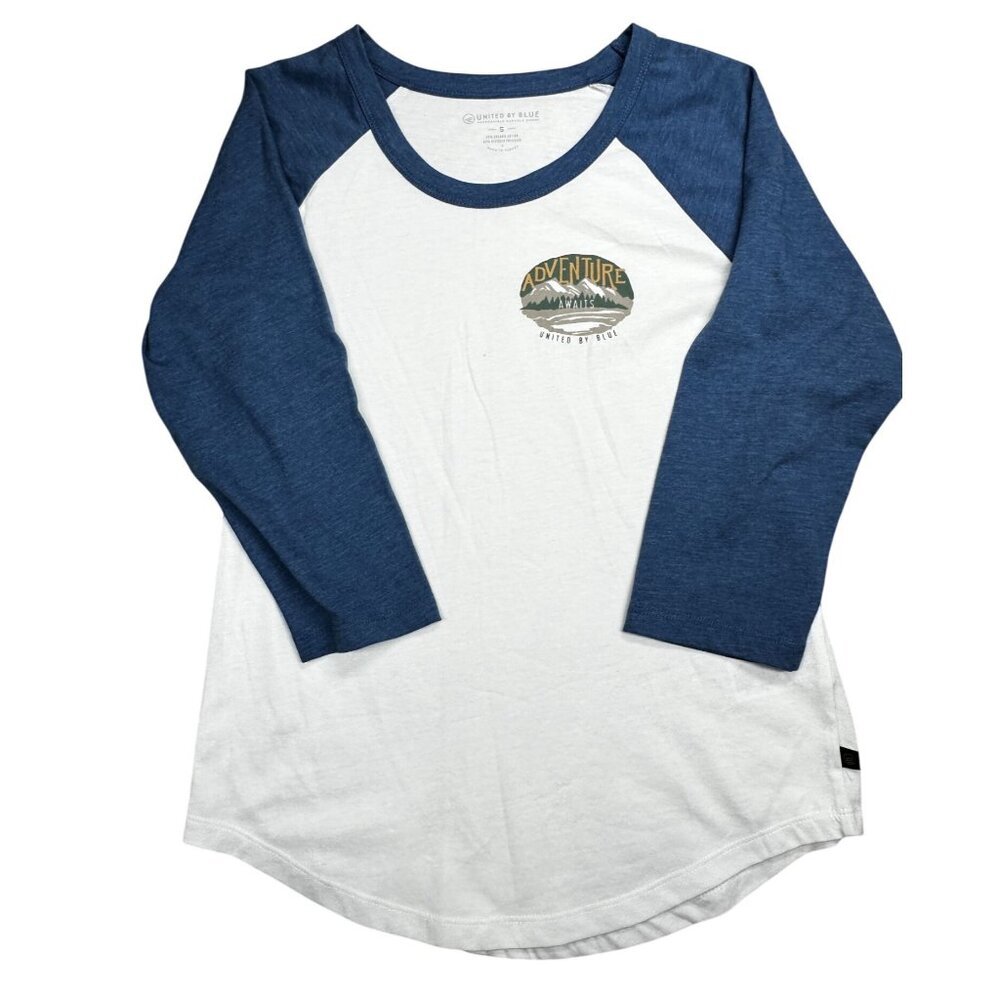 United By Blue Adventure Awaits Graphic Tee White Blue‎ Organic Cotton